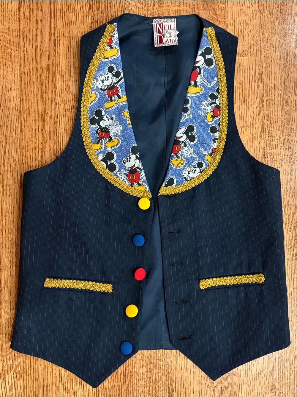 VTG 90s Neil & David Disney Mickey Mouse Pinstripe Suit Vest Waistcoat One Size